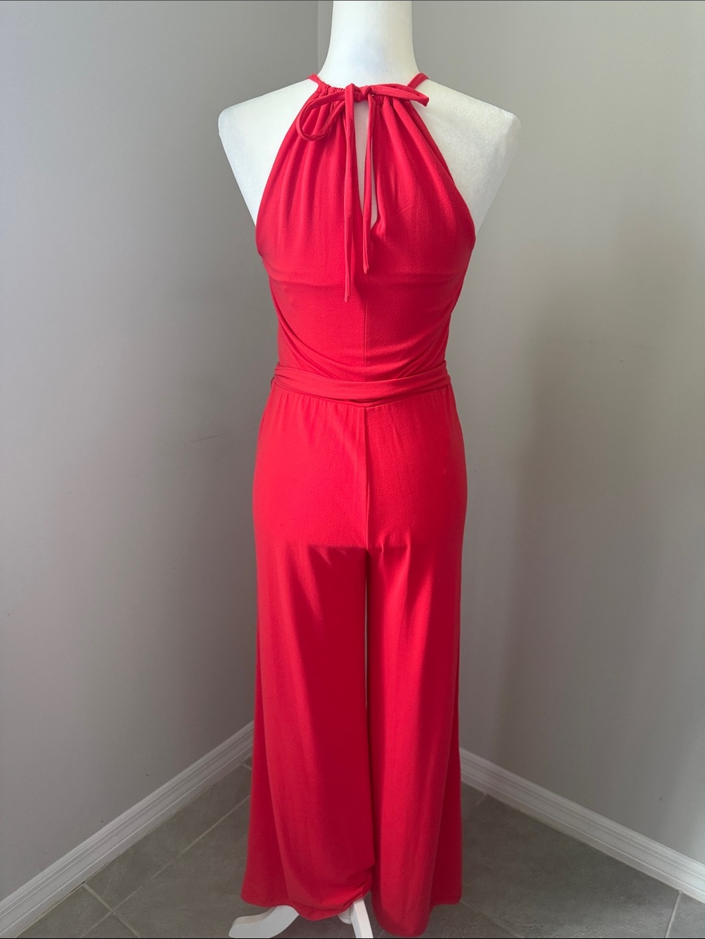 RALPH LAUREN Keyhole Halter Wide Leg Jumpsuit Coral Red Womens Petite Small - Picture 3 of 12